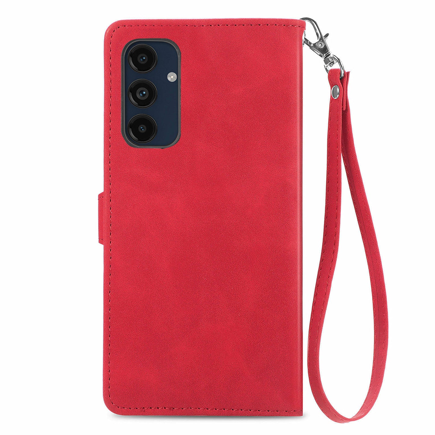 For Samsung Galaxy A16 5G / A16 4G Case Zipper Wallet PU Leather Flower Imprint Phone Cover - Red