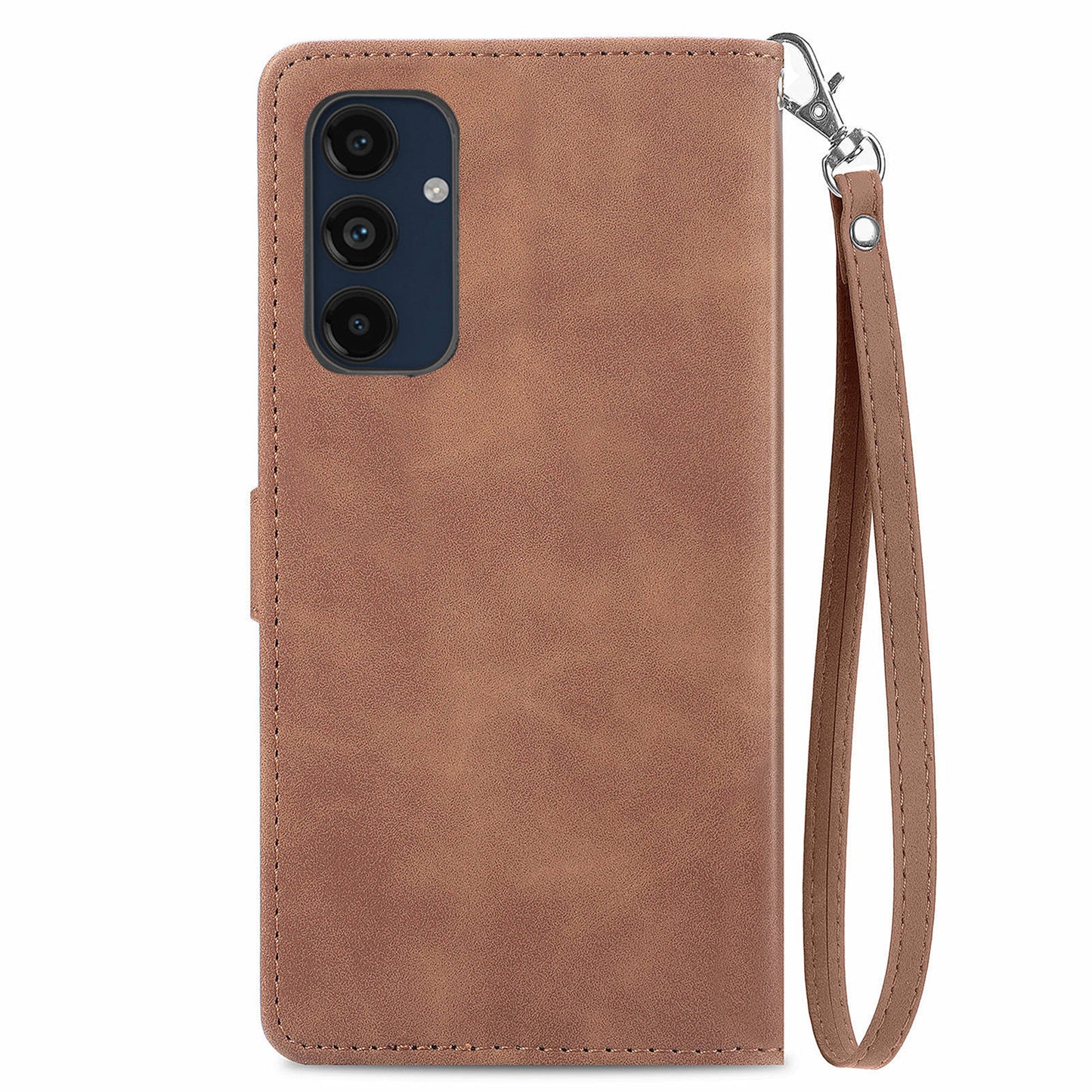 For Samsung Galaxy A16 5G / A16 4G Case Zipper Wallet PU Leather Flower Imprint Phone Cover - Brown