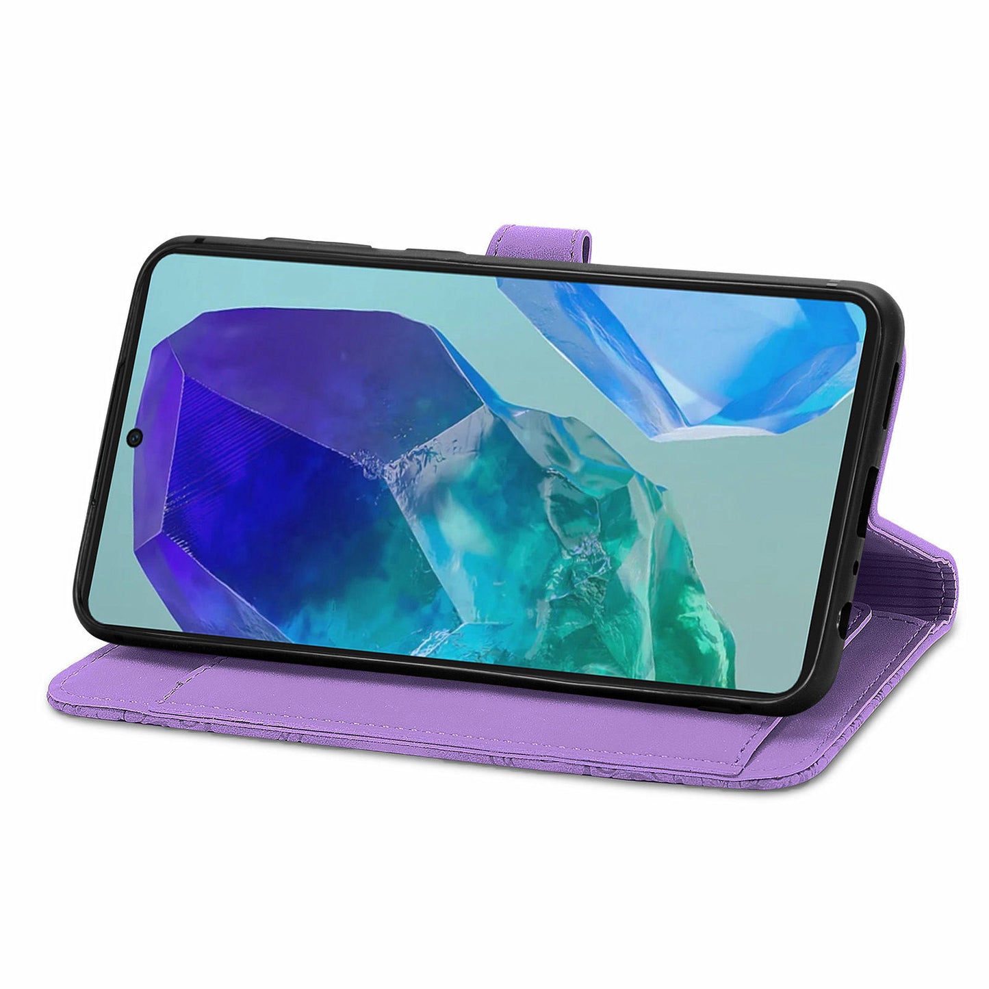 For Samsung Galaxy A16 5G / A16 4G Case Zipper Wallet PU Leather Flower Imprint Phone Cover - Light Purple