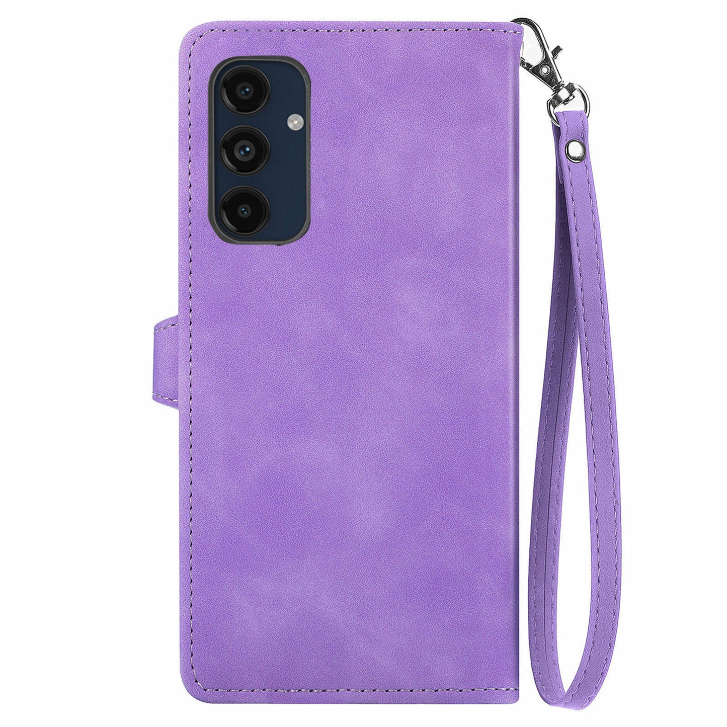 For Samsung Galaxy A16 5G / A16 4G Case Zipper Wallet PU Leather Flower Imprint Phone Cover - Light Purple