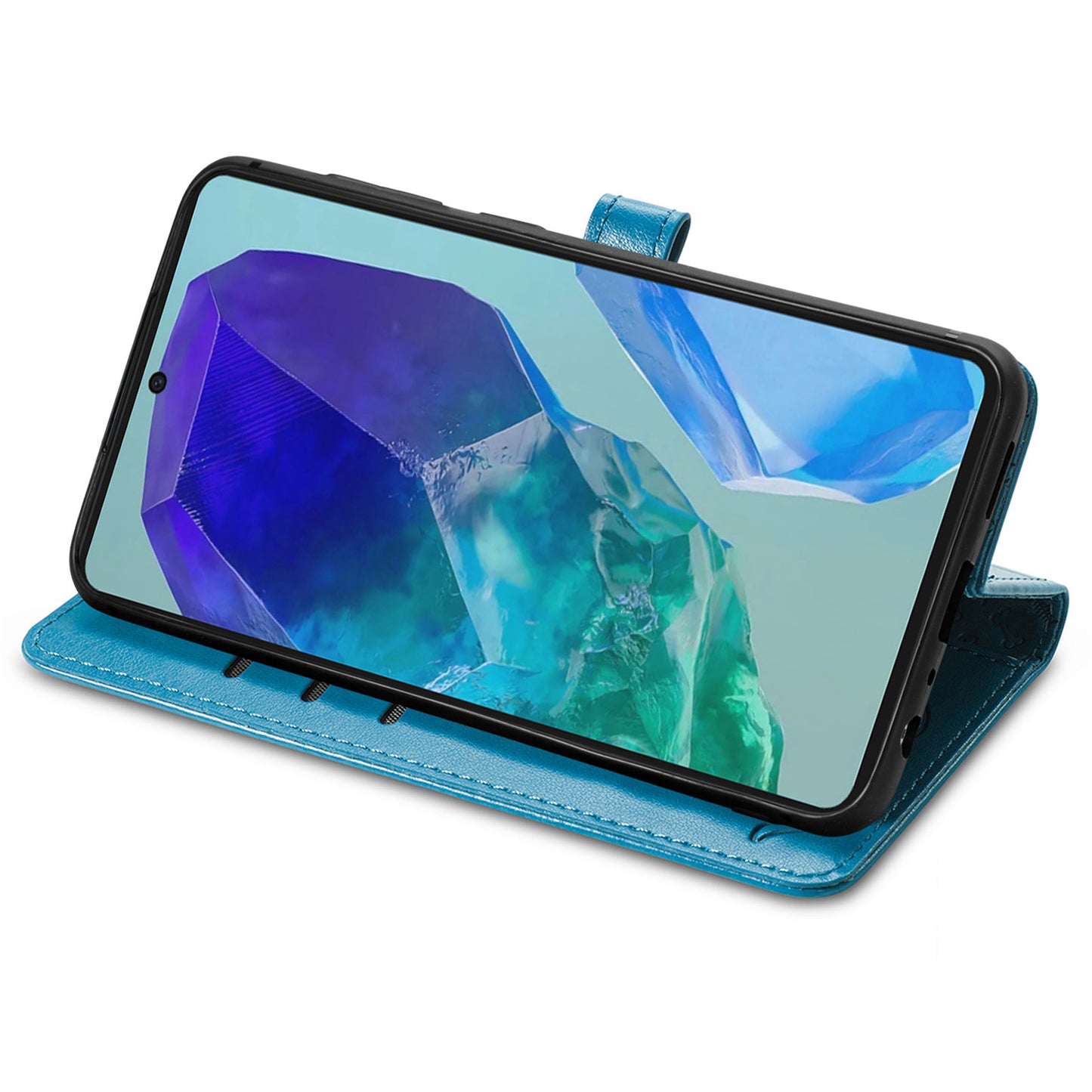 For Samsung Galaxy A16 5G / A16 4G Case Leather Wallet Flip Phone Cover Cute Cat Dog Pattern - Blue