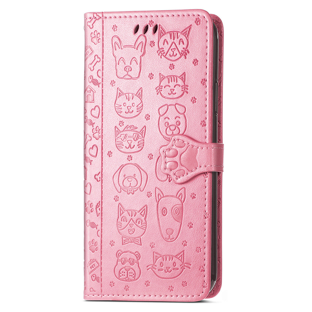 For Samsung Galaxy A16 5G / A16 4G Case Leather Wallet Flip Phone Cover Cute Cat Dog Pattern - Pink