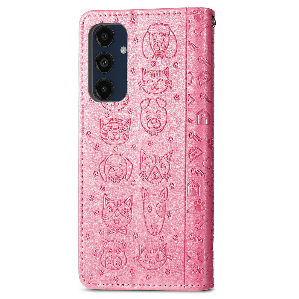 For Samsung Galaxy A16 5G / A16 4G Case Leather Wallet Flip Phone Cover Cute Cat Dog Pattern - Pink