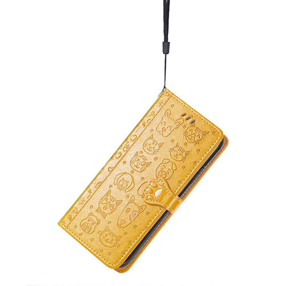For Samsung Galaxy A16 5G / A16 4G Case Leather Wallet Flip Phone Cover Cute Cat Dog Pattern - Yellow