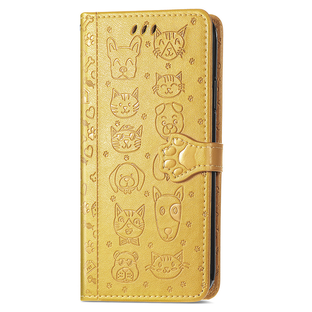For Samsung Galaxy A16 5G / A16 4G Case Leather Wallet Flip Phone Cover Cute Cat Dog Pattern - Yellow
