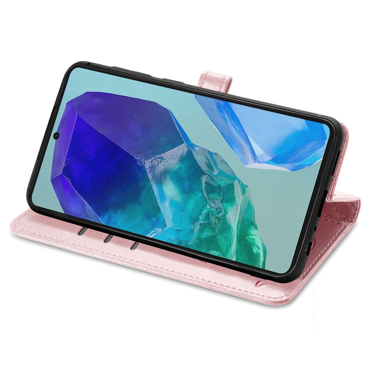 For Samsung Galaxy A16 5G / A16 4G Case Leather Wallet Flip Phone Cover Cute Cat Dog Pattern - Rose Gold