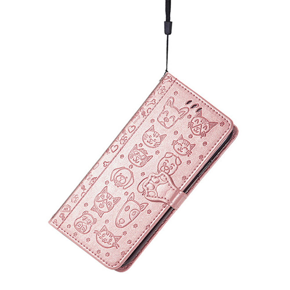 For Samsung Galaxy A16 5G / A16 4G Case Leather Wallet Flip Phone Cover Cute Cat Dog Pattern - Rose Gold