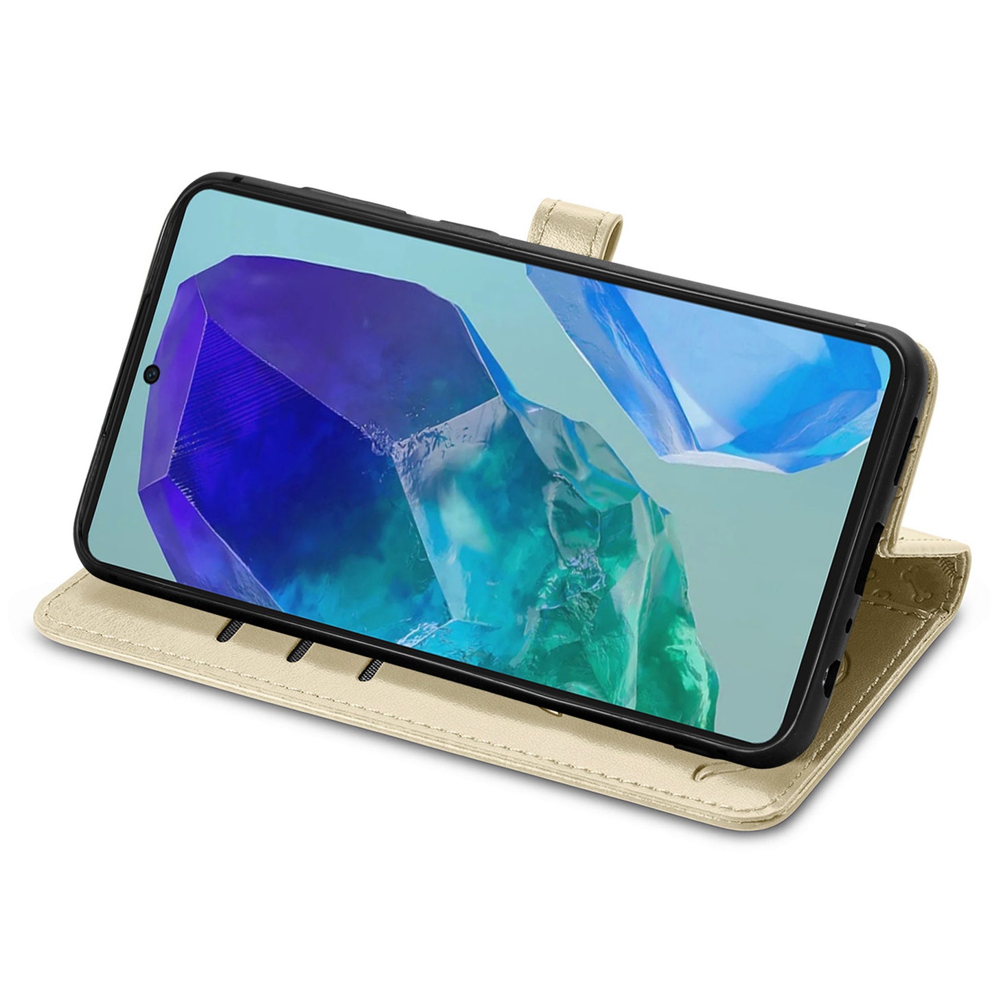 For Samsung Galaxy A16 5G / A16 4G Case Leather Wallet Flip Phone Cover Cute Cat Dog Pattern - Gold