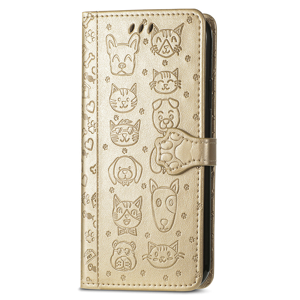 For Samsung Galaxy A16 5G / A16 4G Case Leather Wallet Flip Phone Cover Cute Cat Dog Pattern - Gold