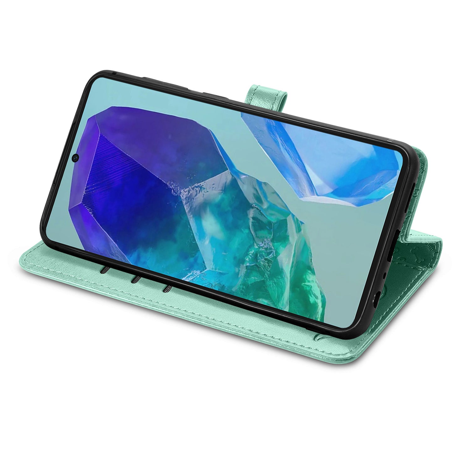 For Samsung Galaxy A16 5G / A16 4G Case Leather Wallet Flip Phone Cover Cute Cat Dog Pattern - Green