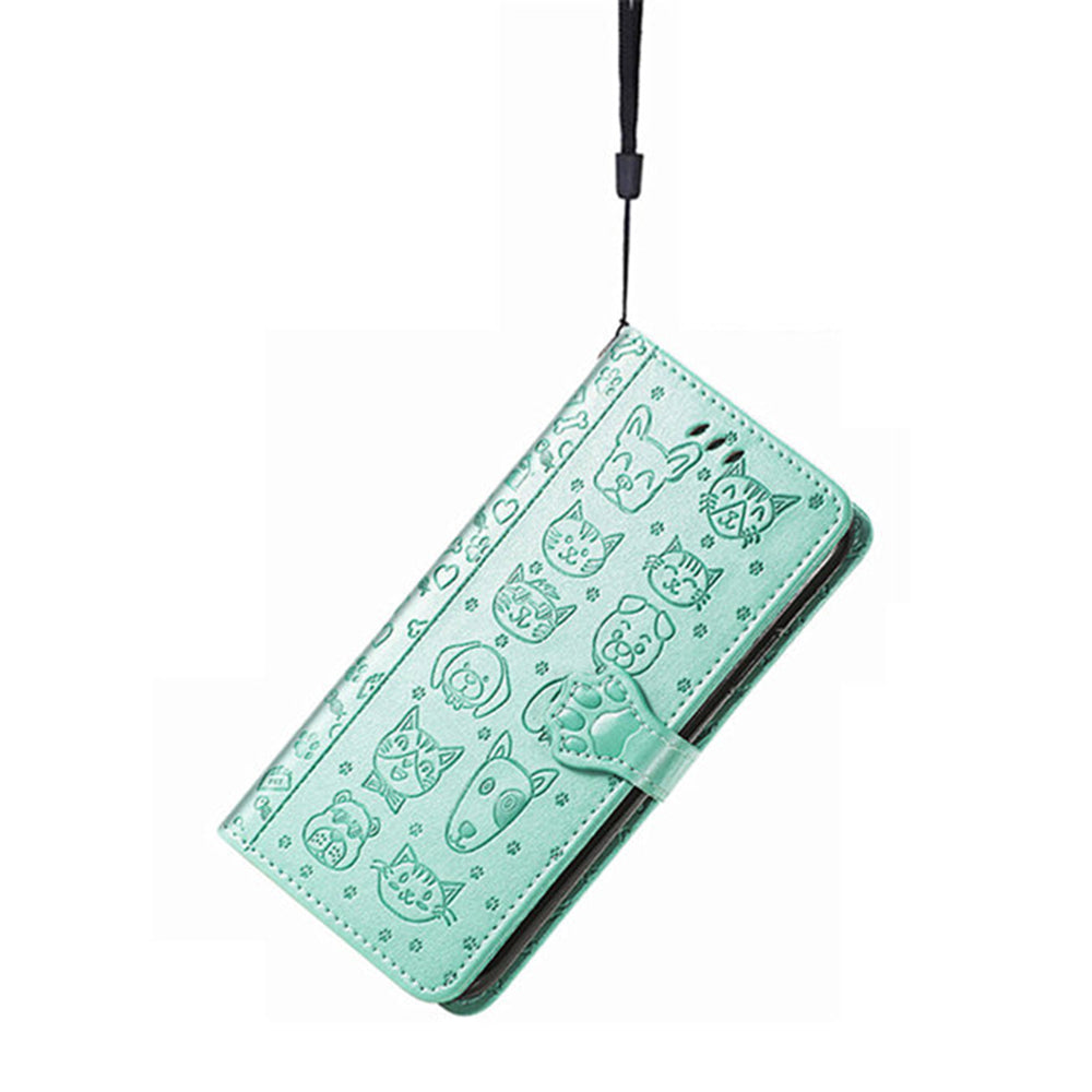 For Samsung Galaxy A16 5G / A16 4G Case Leather Wallet Flip Phone Cover Cute Cat Dog Pattern - Green