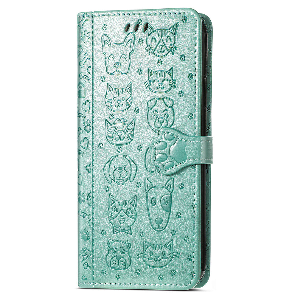 For Samsung Galaxy A16 5G / A16 4G Case Leather Wallet Flip Phone Cover Cute Cat Dog Pattern - Green