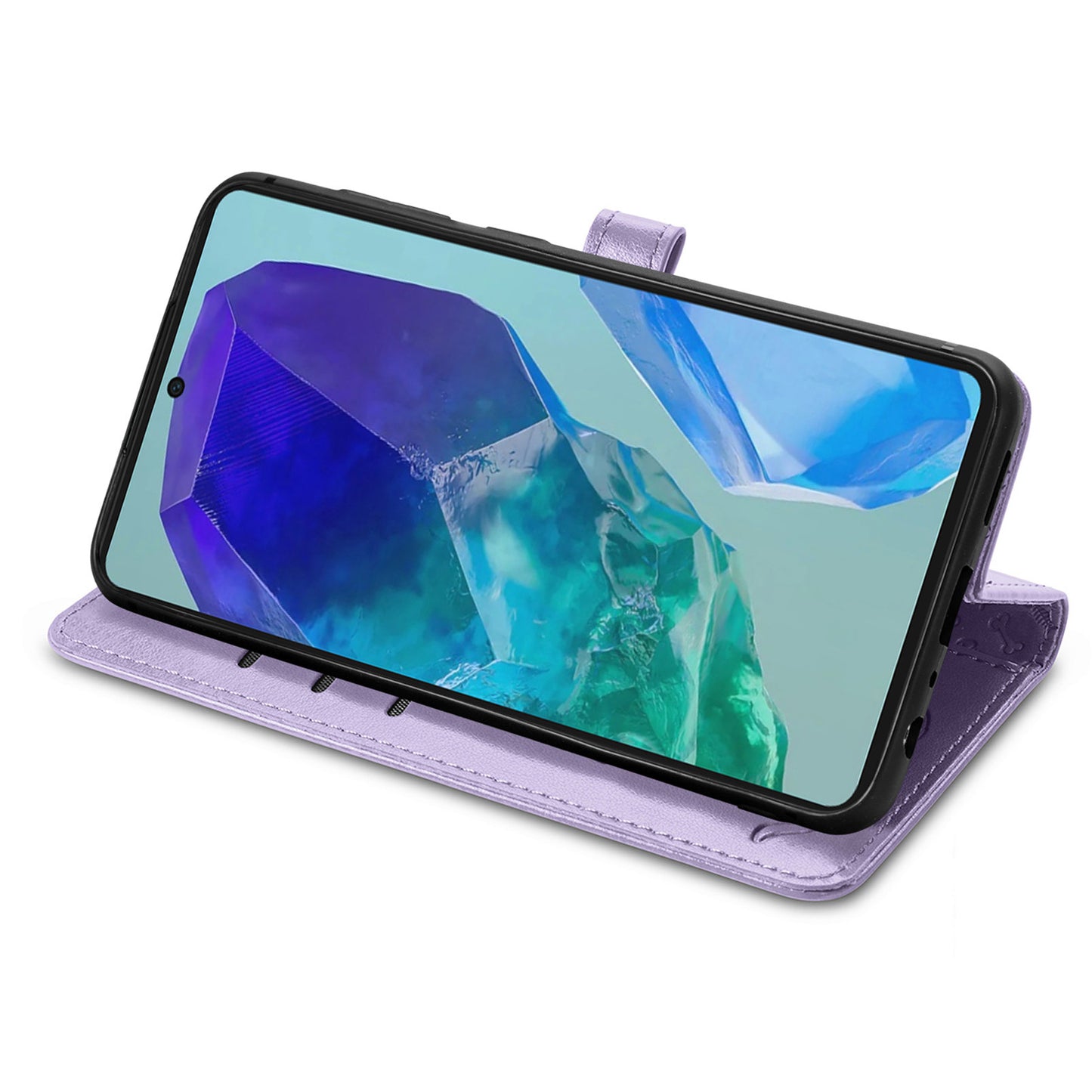 For Samsung Galaxy A16 5G / A16 4G Case Leather Wallet Flip Phone Cover Cute Cat Dog Pattern - Light Purple