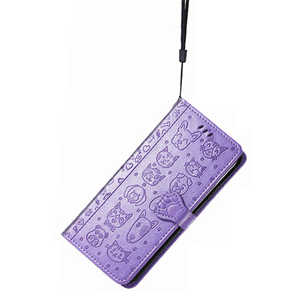For Samsung Galaxy A16 5G / A16 4G Case Leather Wallet Flip Phone Cover Cute Cat Dog Pattern - Light Purple