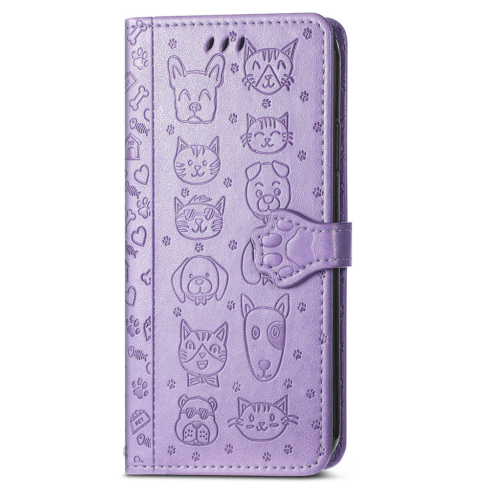 For Samsung Galaxy A16 5G / A16 4G Case Leather Wallet Flip Phone Cover Cute Cat Dog Pattern - Light Purple