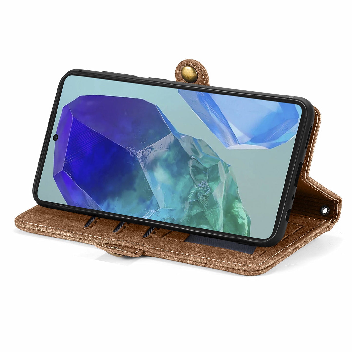 For Samsung Galaxy A16 5G / A16 4G Case Zipper Wallet Geometry Lines Leather Phone Cover - Brown