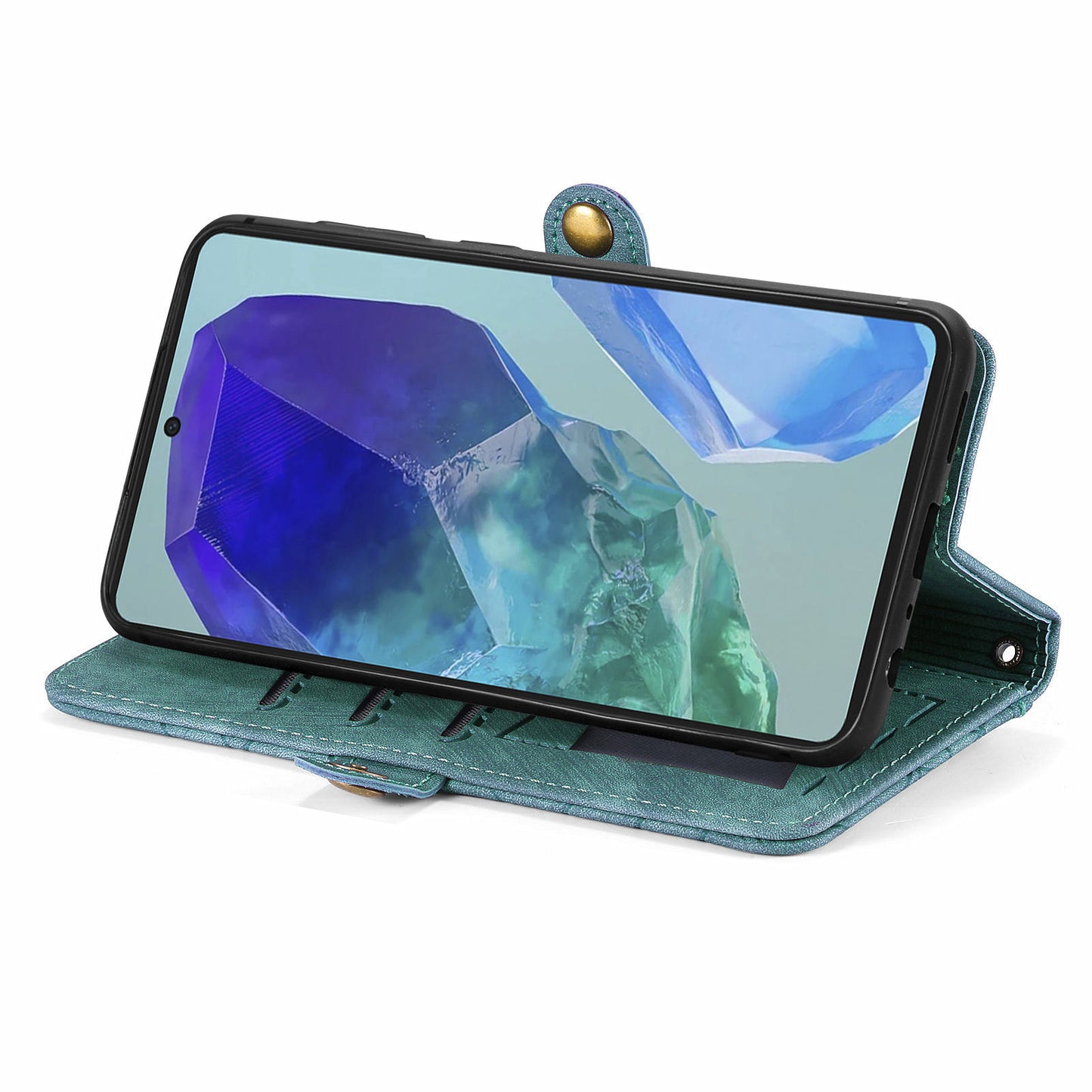 For Samsung Galaxy A16 5G / A16 4G Case Zipper Wallet Geometry Lines Leather Phone Cover - Green