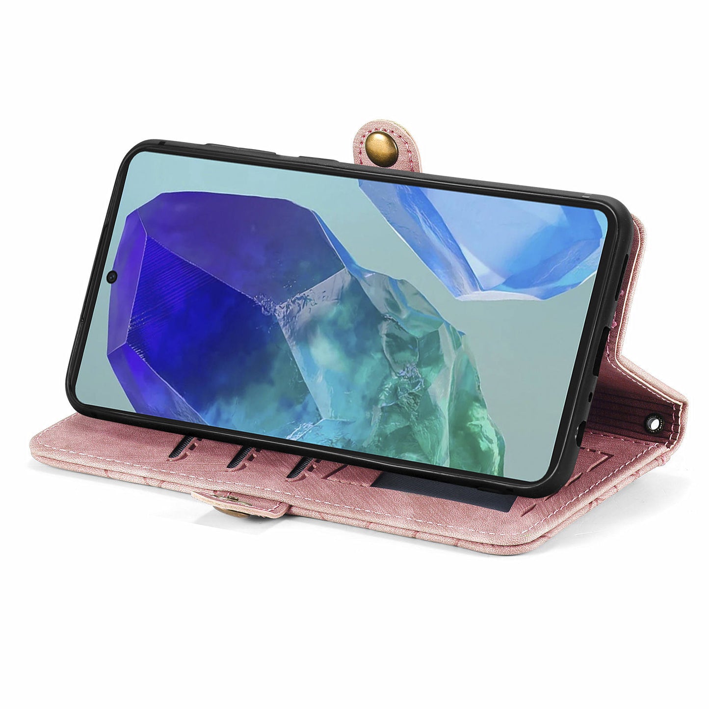 For Samsung Galaxy A16 5G / A16 4G Case Zipper Wallet Geometry Lines Leather Phone Cover - Pink