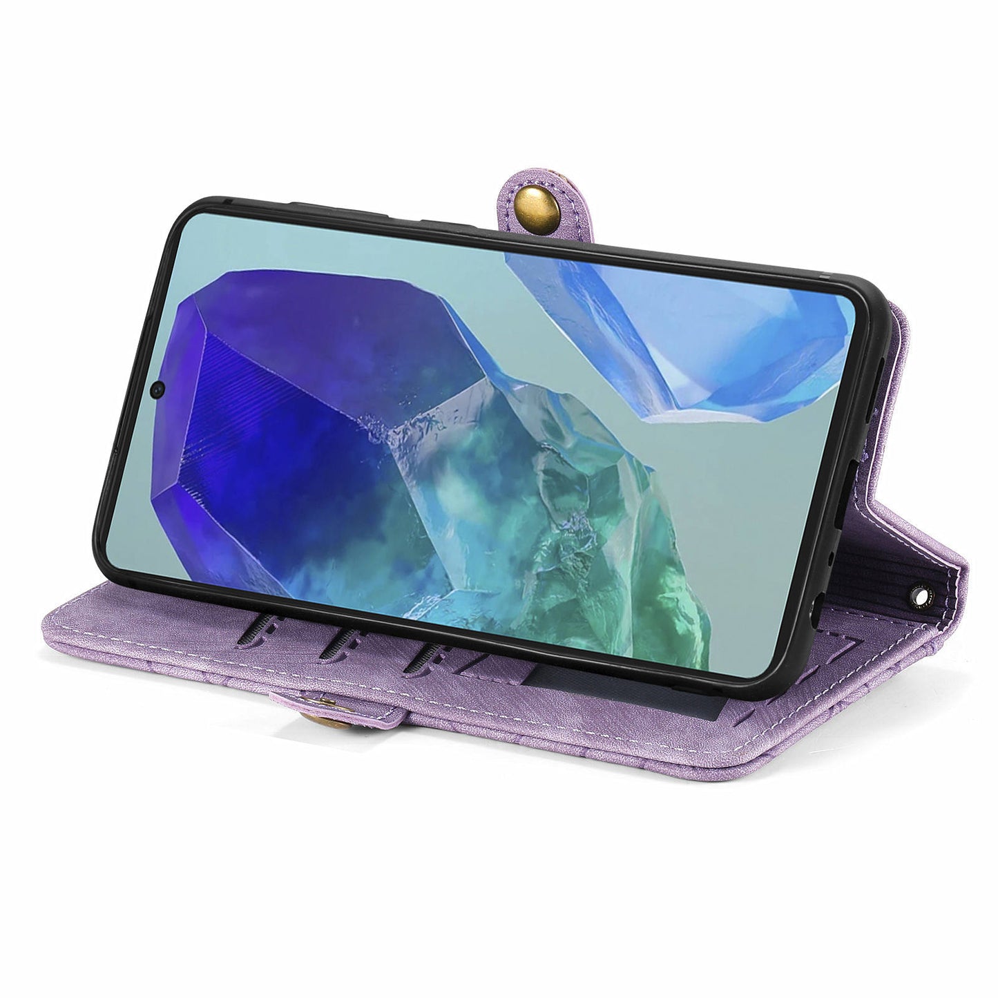 For Samsung Galaxy A16 5G / A16 4G Case Zipper Wallet Geometry Lines Leather Phone Cover - Light Purple