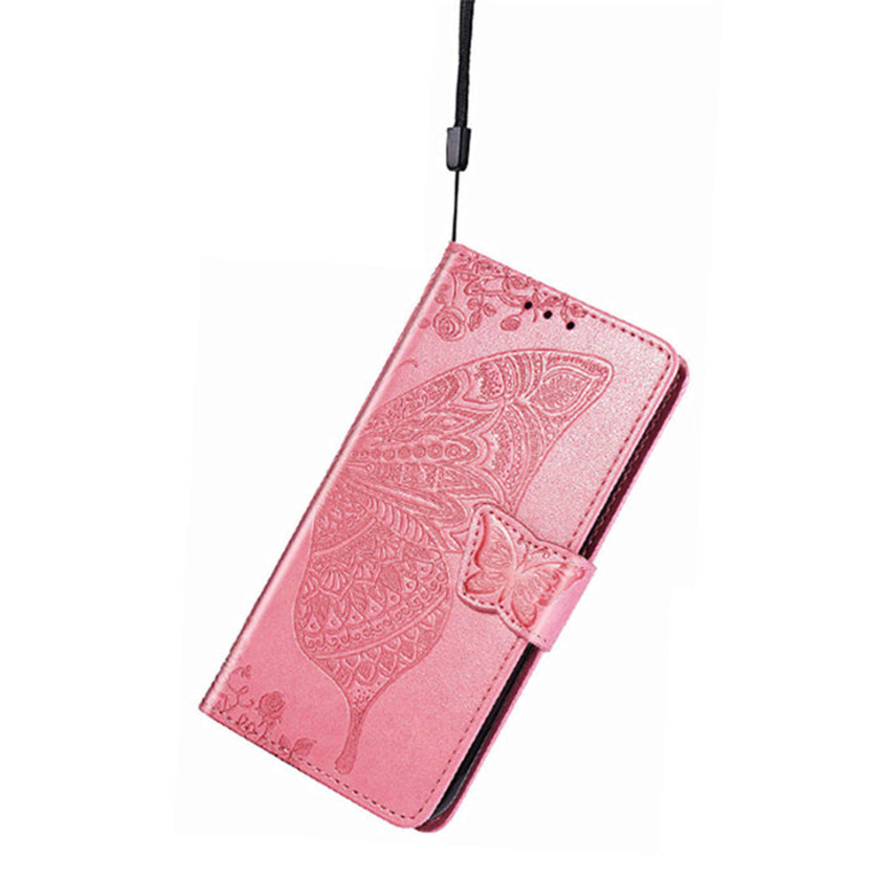 For Samsung Galaxy A16 5G / A16 4G Case PU Leather Wallet Phone Cover Butterfly Pattern - Pink