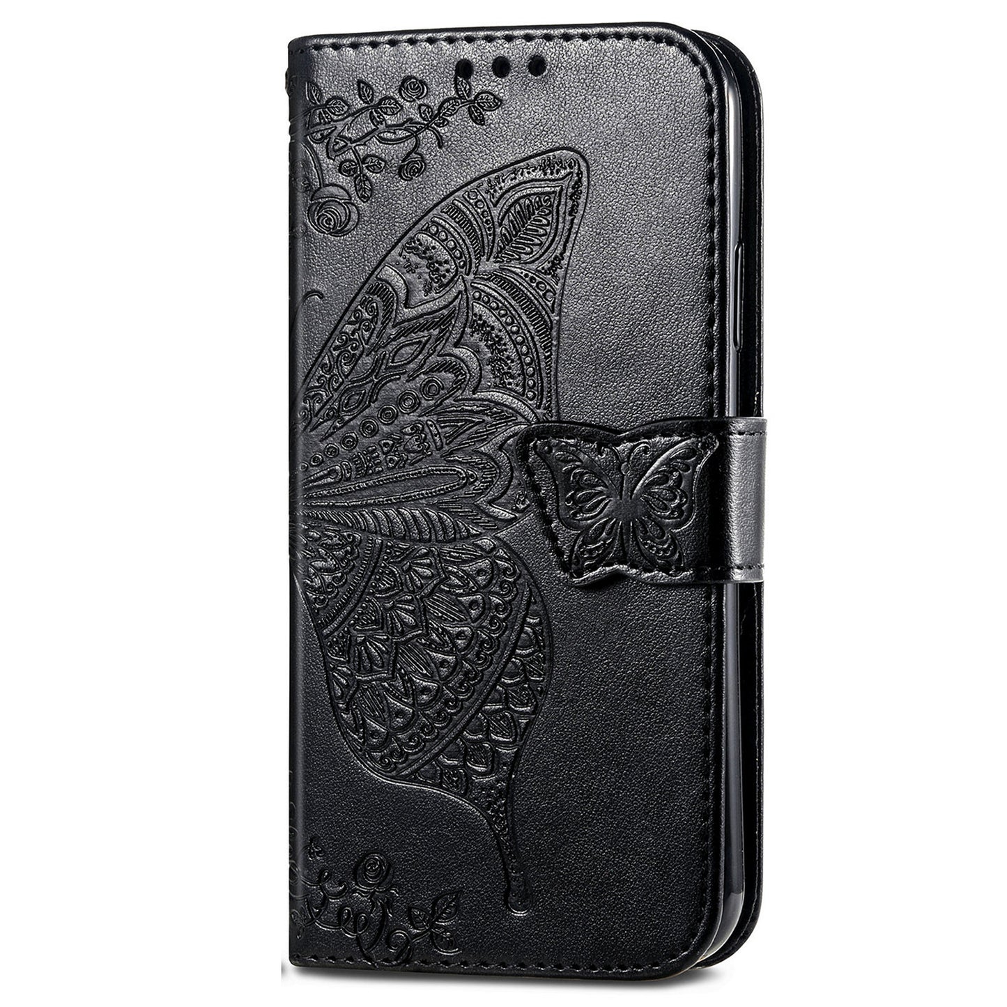 For Samsung Galaxy A16 5G / A16 4G Case PU Leather Wallet Phone Cover Butterfly Pattern - Black