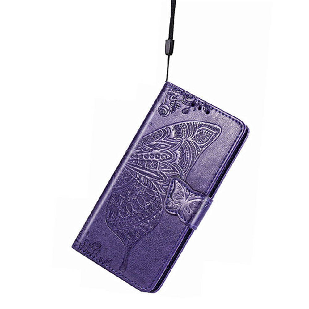 For Samsung Galaxy A16 5G / A16 4G Case PU Leather Wallet Phone Cover Butterfly Pattern - Dark Purple
