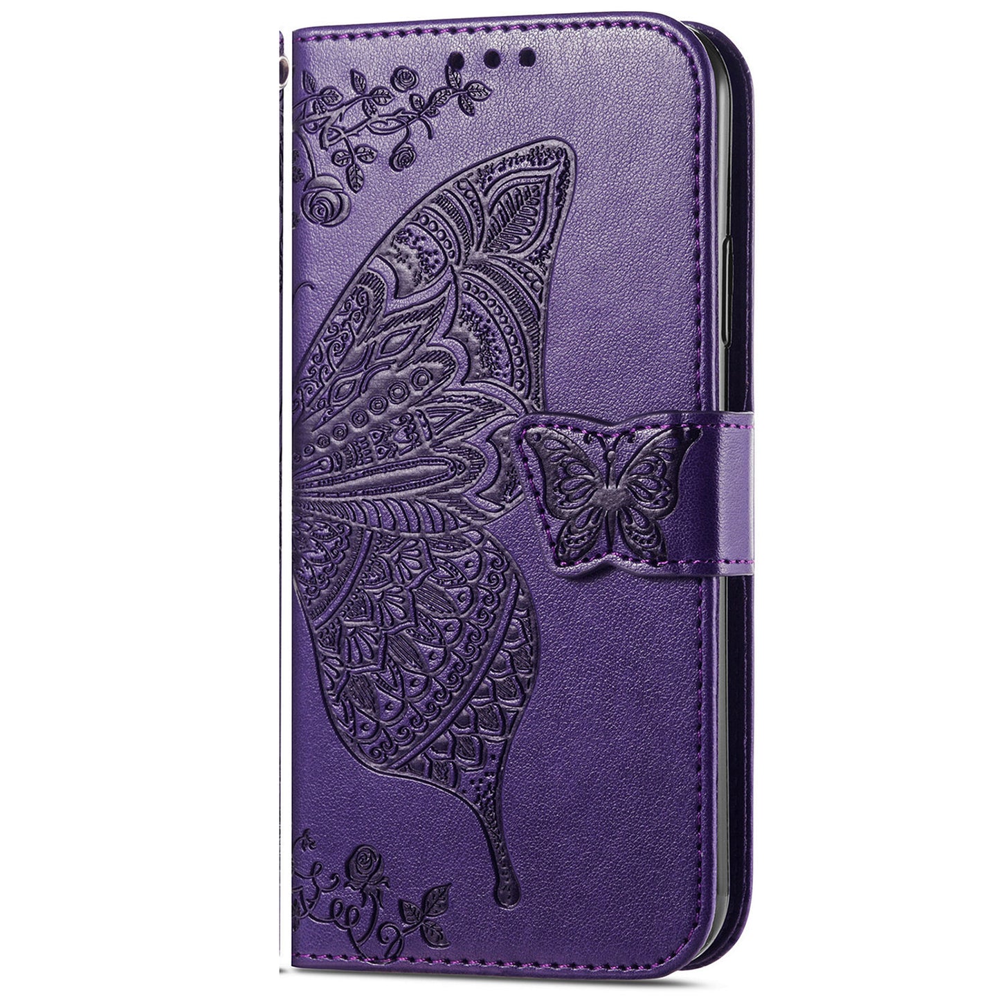 For Samsung Galaxy A16 5G / A16 4G Case PU Leather Wallet Phone Cover Butterfly Pattern - Dark Purple