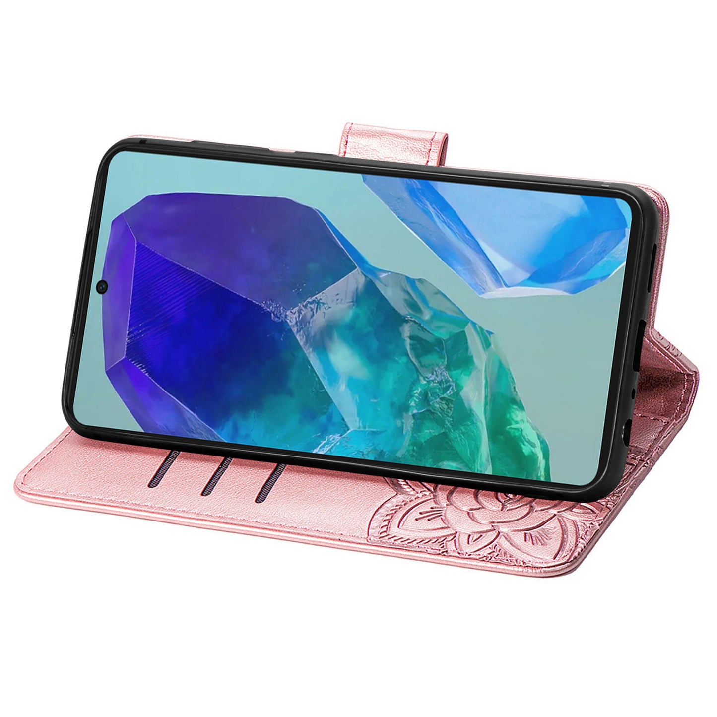 For Samsung Galaxy A16 5G / A16 4G Case PU Leather Wallet Phone Cover Butterfly Pattern - Rose Gold