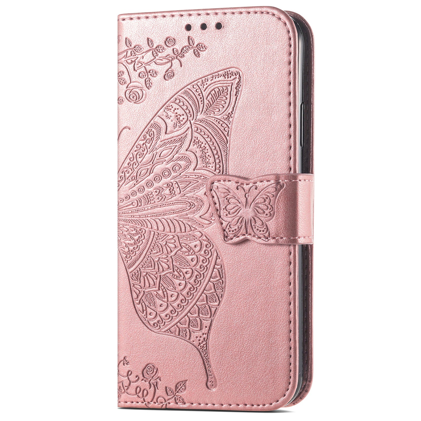 For Samsung Galaxy A16 5G / A16 4G Case PU Leather Wallet Phone Cover Butterfly Pattern - Rose Gold