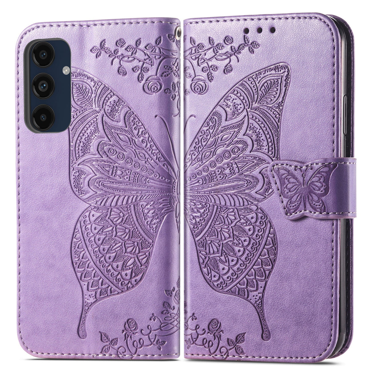 For Samsung Galaxy A16 5G / A16 4G Case PU Leather Wallet Phone Cover Butterfly Pattern - Light Purple
