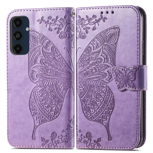 For Samsung Galaxy A16 5G / A16 4G Case PU Leather Wallet Phone Cover Butterfly Pattern - Light Purple