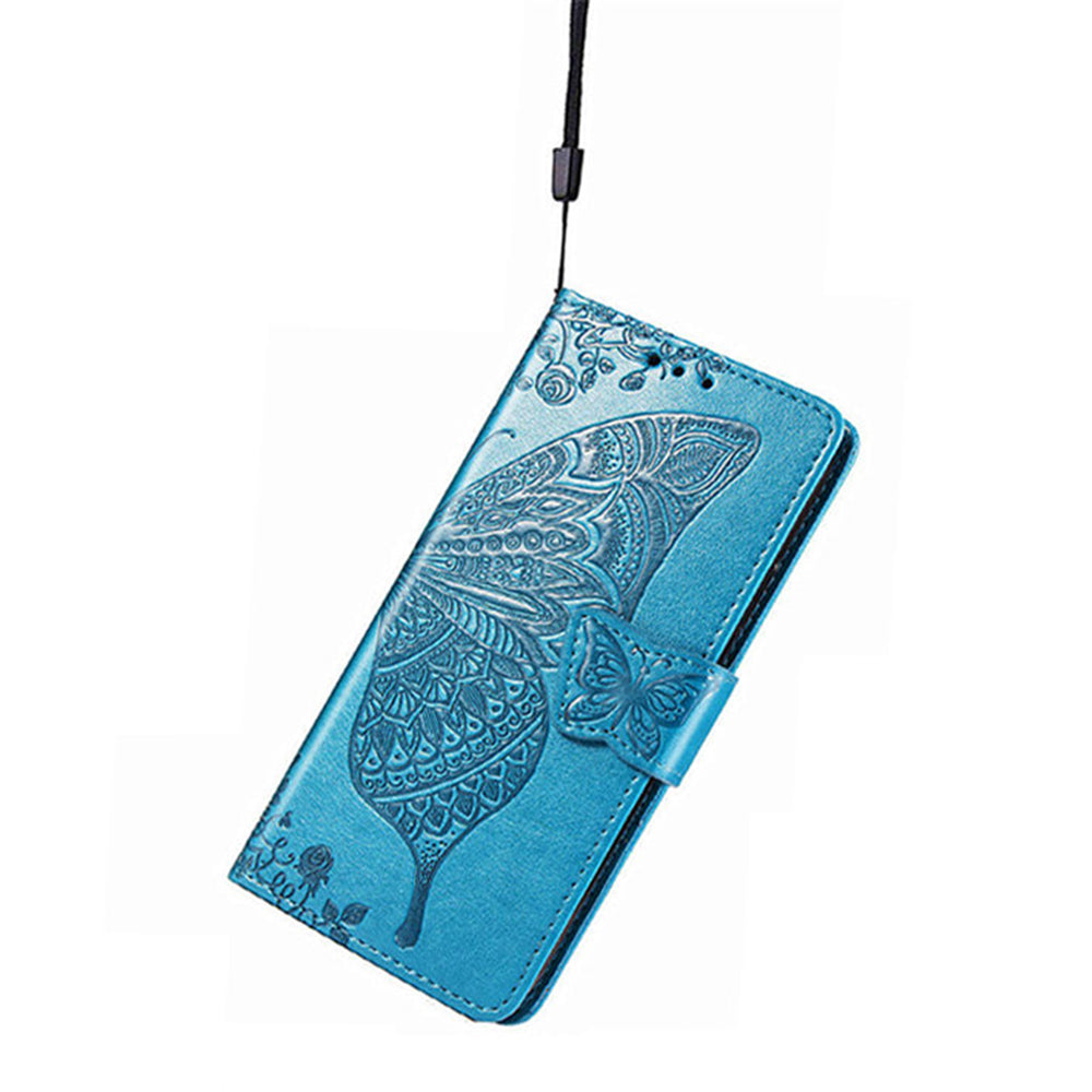 For Samsung Galaxy A16 5G / A16 4G Case PU Leather Wallet Phone Cover Butterfly Pattern - Blue
