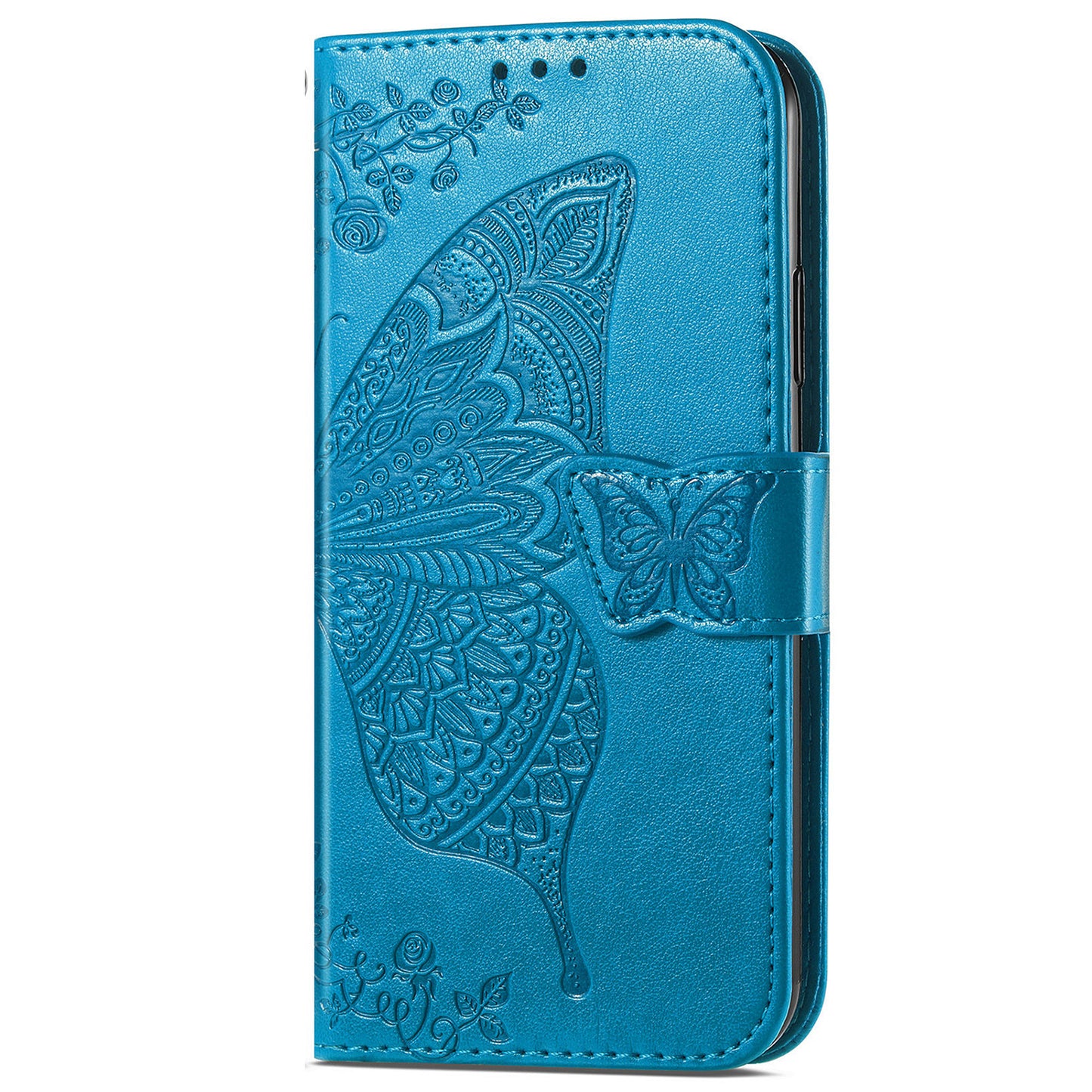 For Samsung Galaxy A16 5G / A16 4G Case PU Leather Wallet Phone Cover Butterfly Pattern - Blue
