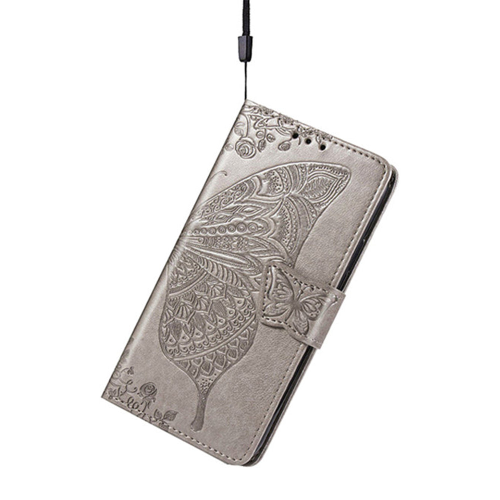 For Samsung Galaxy A16 5G / A16 4G Case PU Leather Wallet Phone Cover Butterfly Pattern - Grey