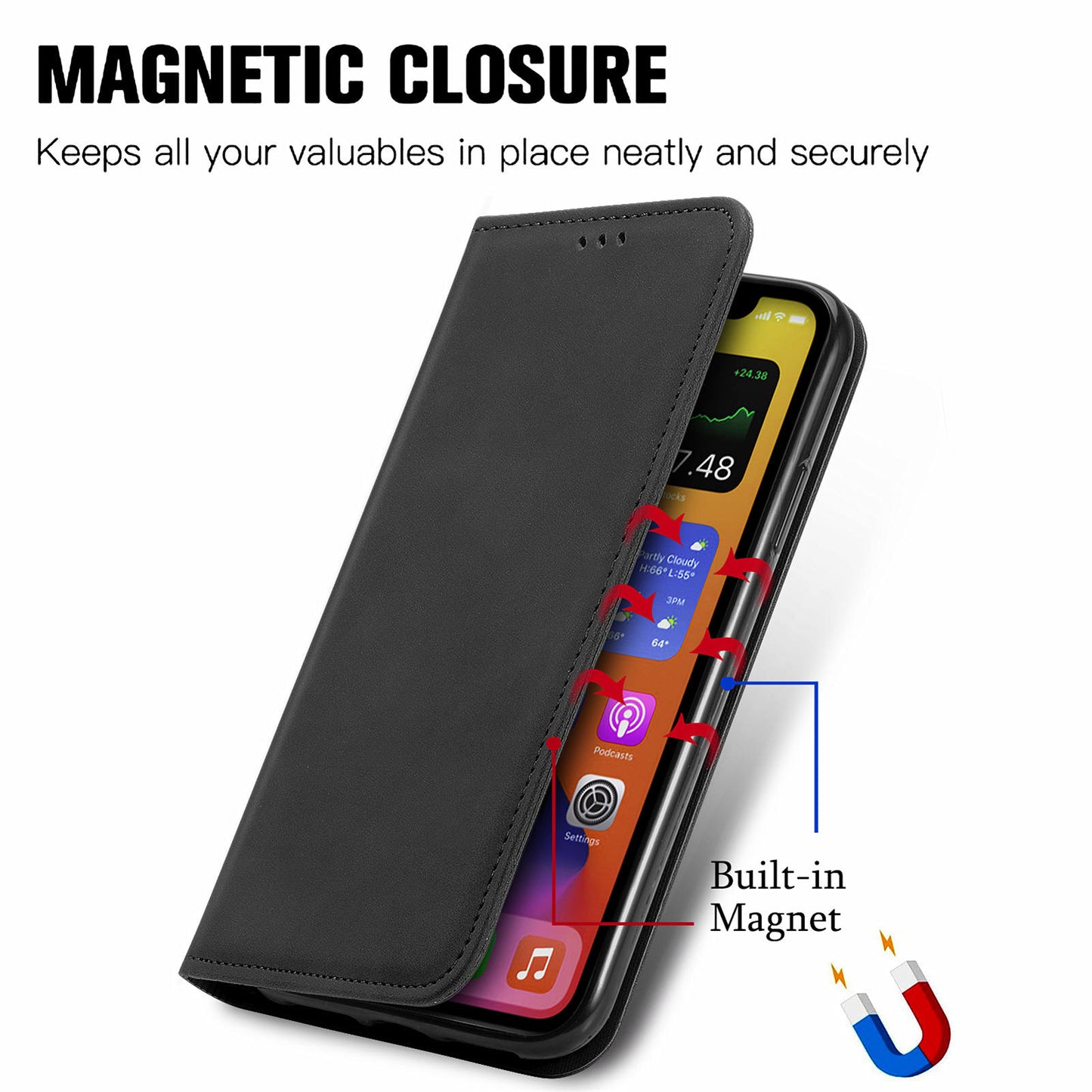 For Samsung Galaxy A16 5G / A16 4G Case Skin Touch Feeling Leather Wallet Phone Cover Magnetic Absorption - Black