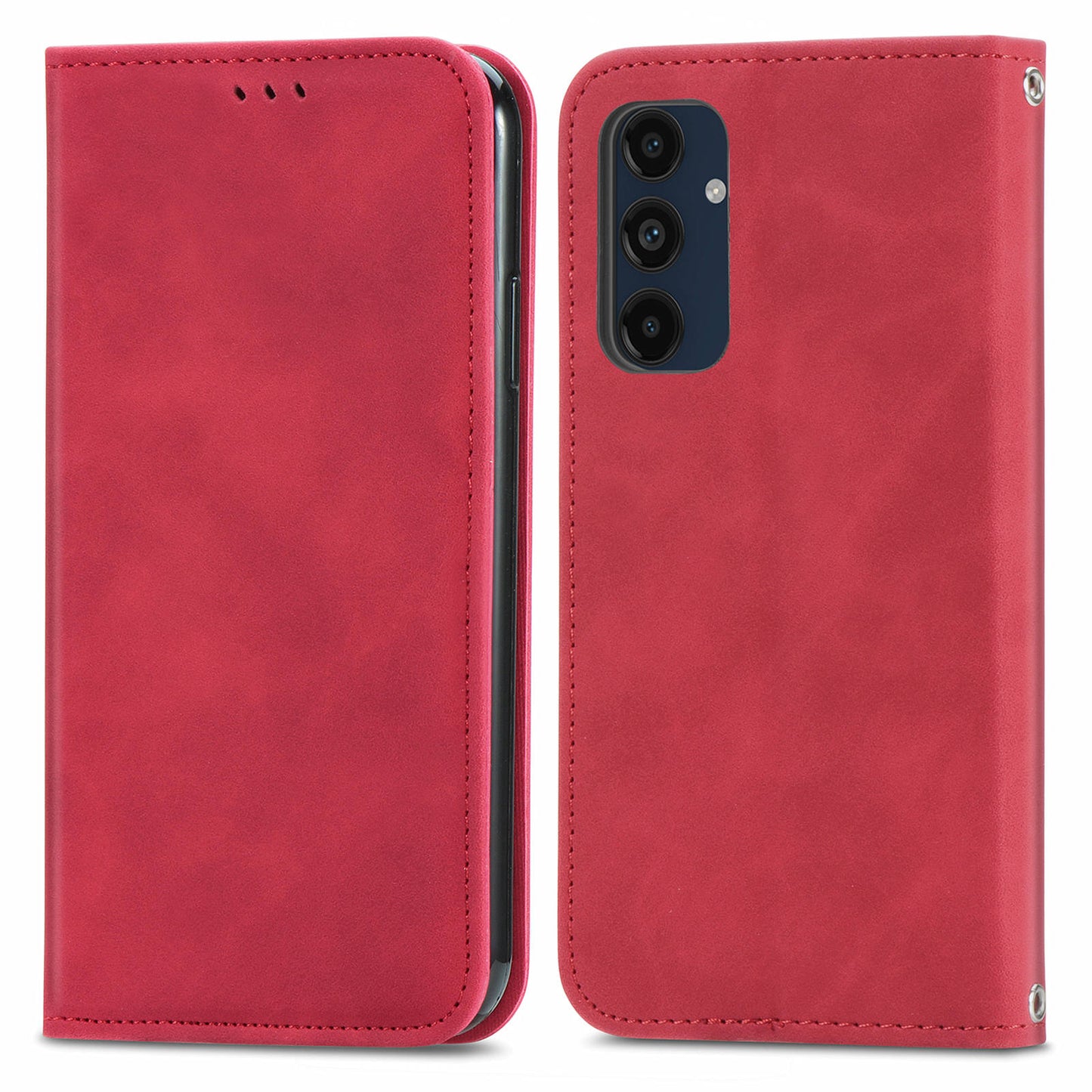 For Samsung Galaxy A16 5G / A16 4G Case Skin Touch Feeling Leather Wallet Phone Cover Magnetic Absorption - Red