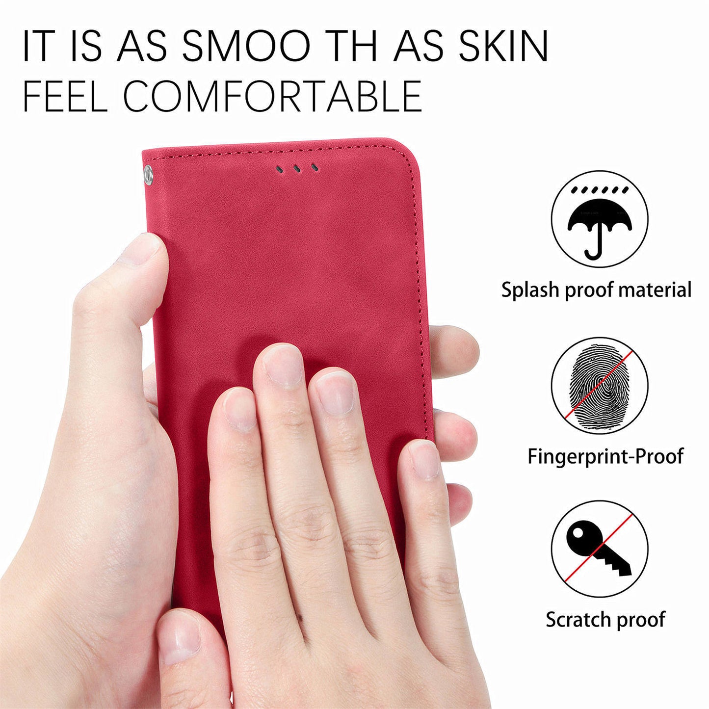 For Samsung Galaxy A16 5G / A16 4G Case Skin Touch Feeling Leather Wallet Phone Cover Magnetic Absorption - Red