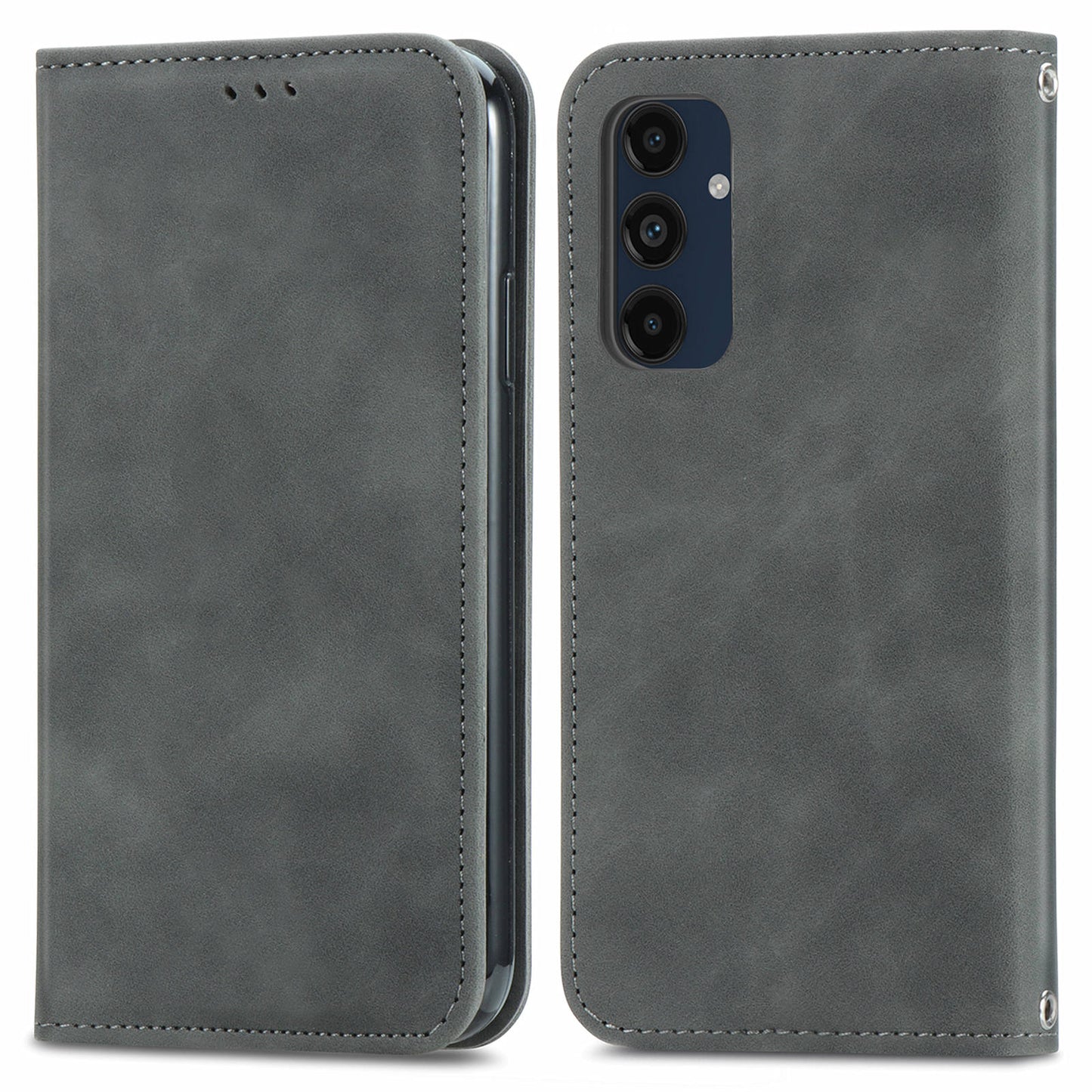 For Samsung Galaxy A16 5G / A16 4G Case Skin Touch Feeling Leather Wallet Phone Cover Magnetic Absorption - Grey