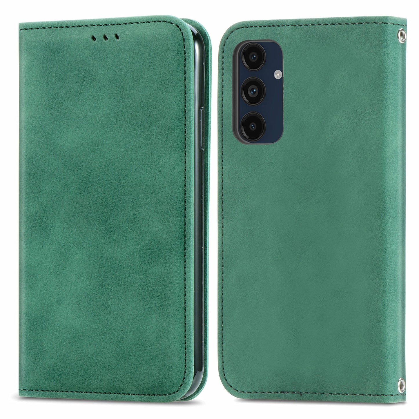 For Samsung Galaxy A16 5G / A16 4G Case Skin Touch Feeling Leather Wallet Phone Cover Magnetic Absorption - Green