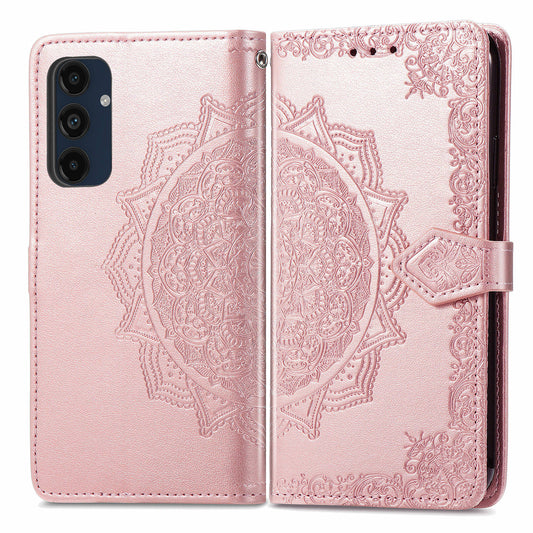 For Samsung Galaxy A16 5G / A16 4G Case Mandala Embossed Design Leather Wallet Phone Cover - Rose Gold
