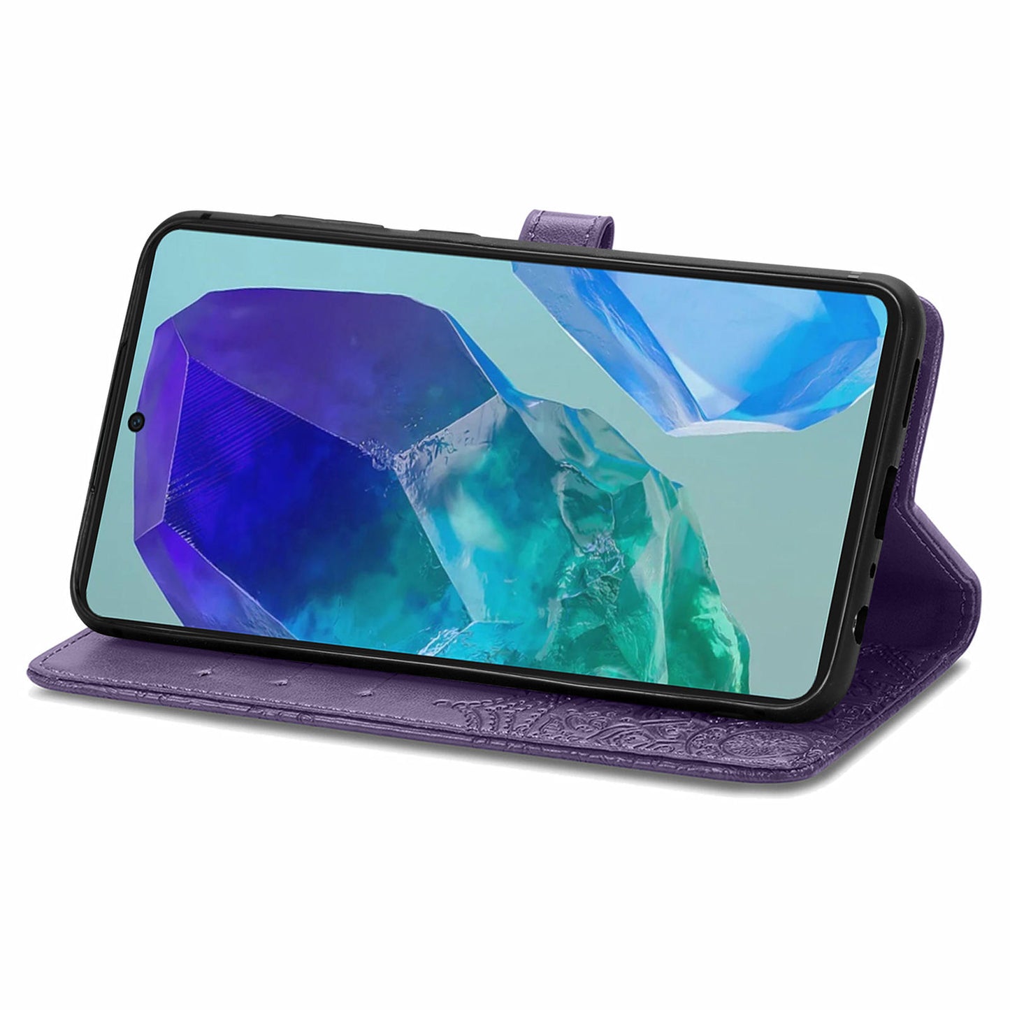 For Samsung Galaxy A16 5G / A16 4G Case Mandala Embossed Design Leather Wallet Phone Cover - Dark Purple