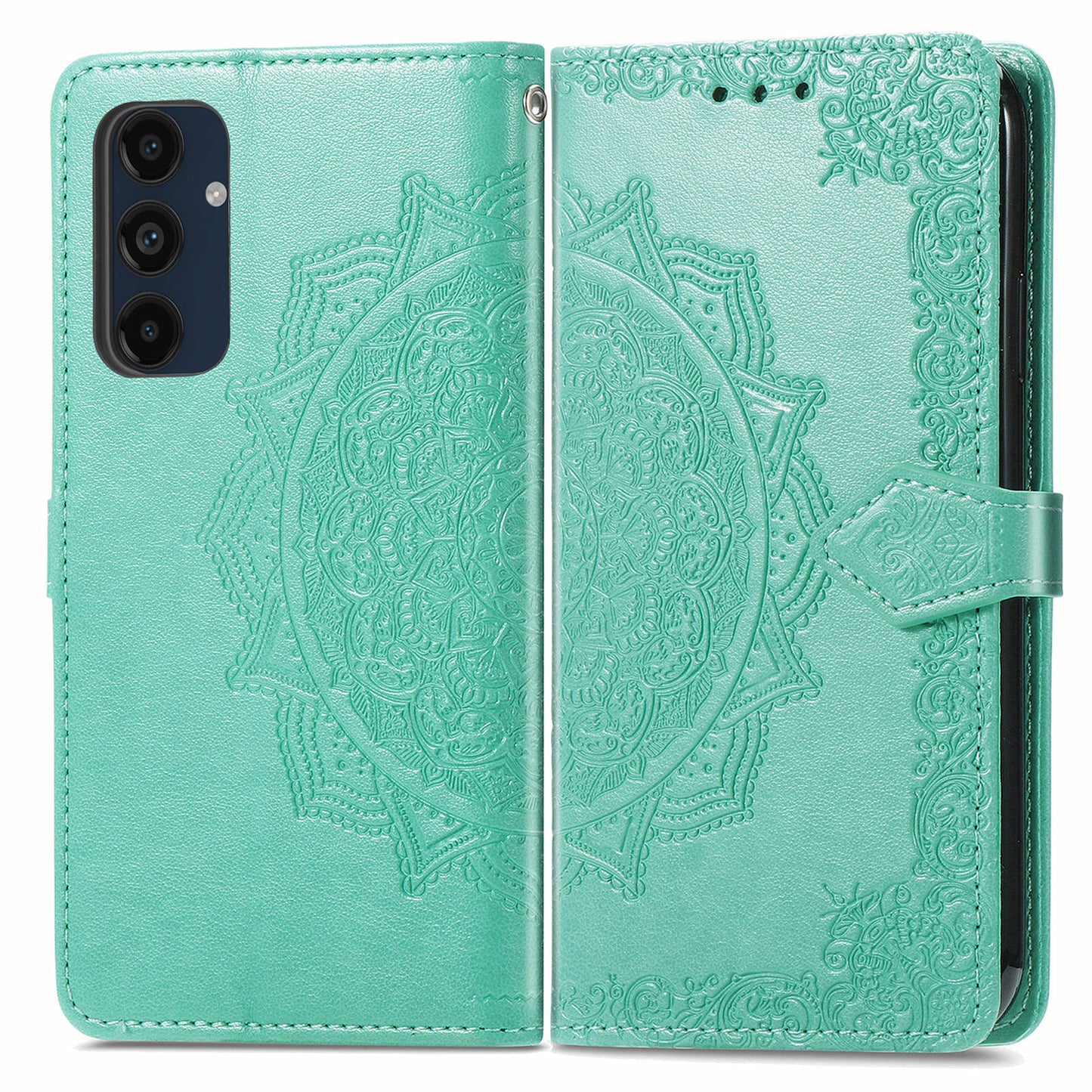 For Samsung Galaxy A16 5G / A16 4G Case Mandala Embossed Design Leather Wallet Phone Cover - Green