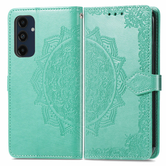 For Samsung Galaxy A16 5G / A16 4G Case Mandala Embossed Design Leather Wallet Phone Cover - Green
