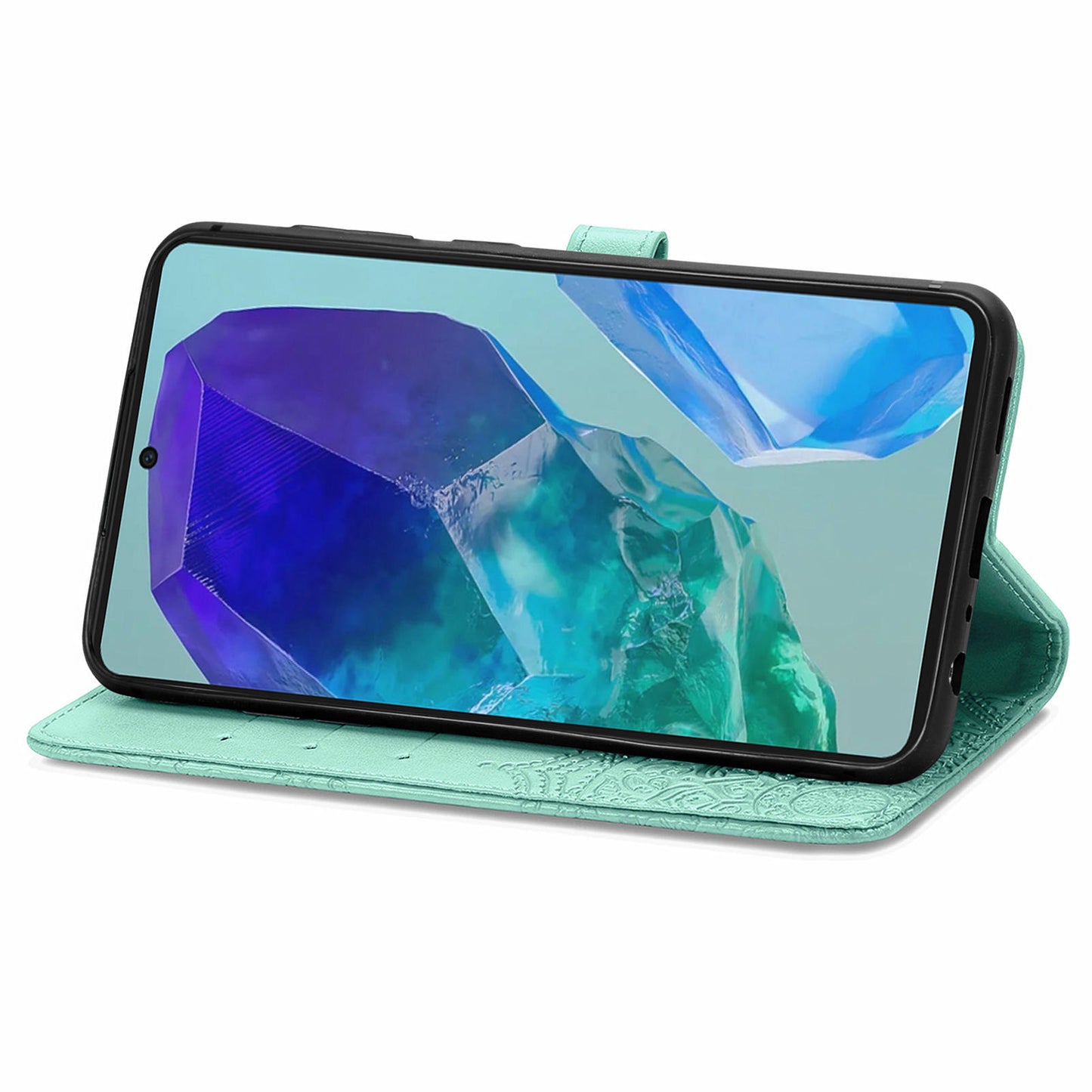 For Samsung Galaxy A16 5G / A16 4G Case Mandala Embossed Design Leather Wallet Phone Cover - Green