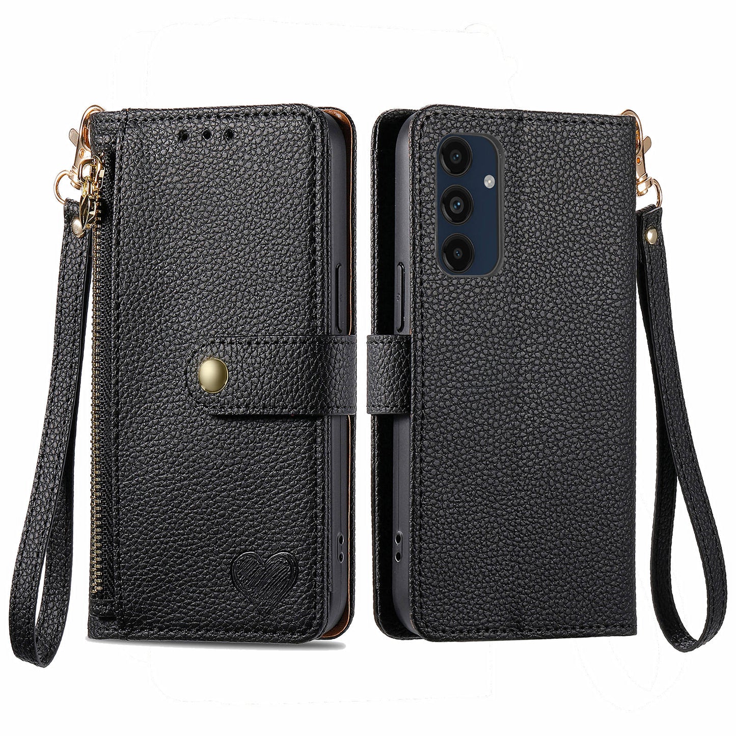 For Samsung Galaxy A16 5G / A16 4G Case RFID Blocking Zipper Pocket Leather Wallet Phone Cover - Black