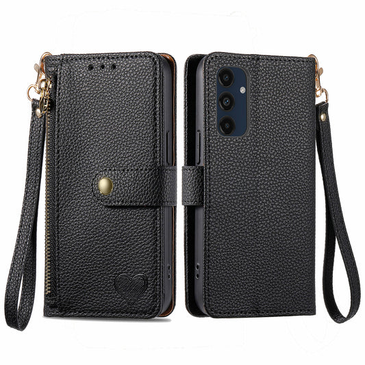 For Samsung Galaxy A16 5G / A16 4G Case RFID Blocking Zipper Pocket Leather Wallet Phone Cover - Black
