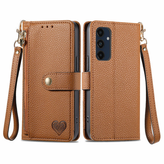 For Samsung Galaxy A16 5G / A16 4G Case RFID Blocking Zipper Pocket Leather Wallet Phone Cover - Brown
