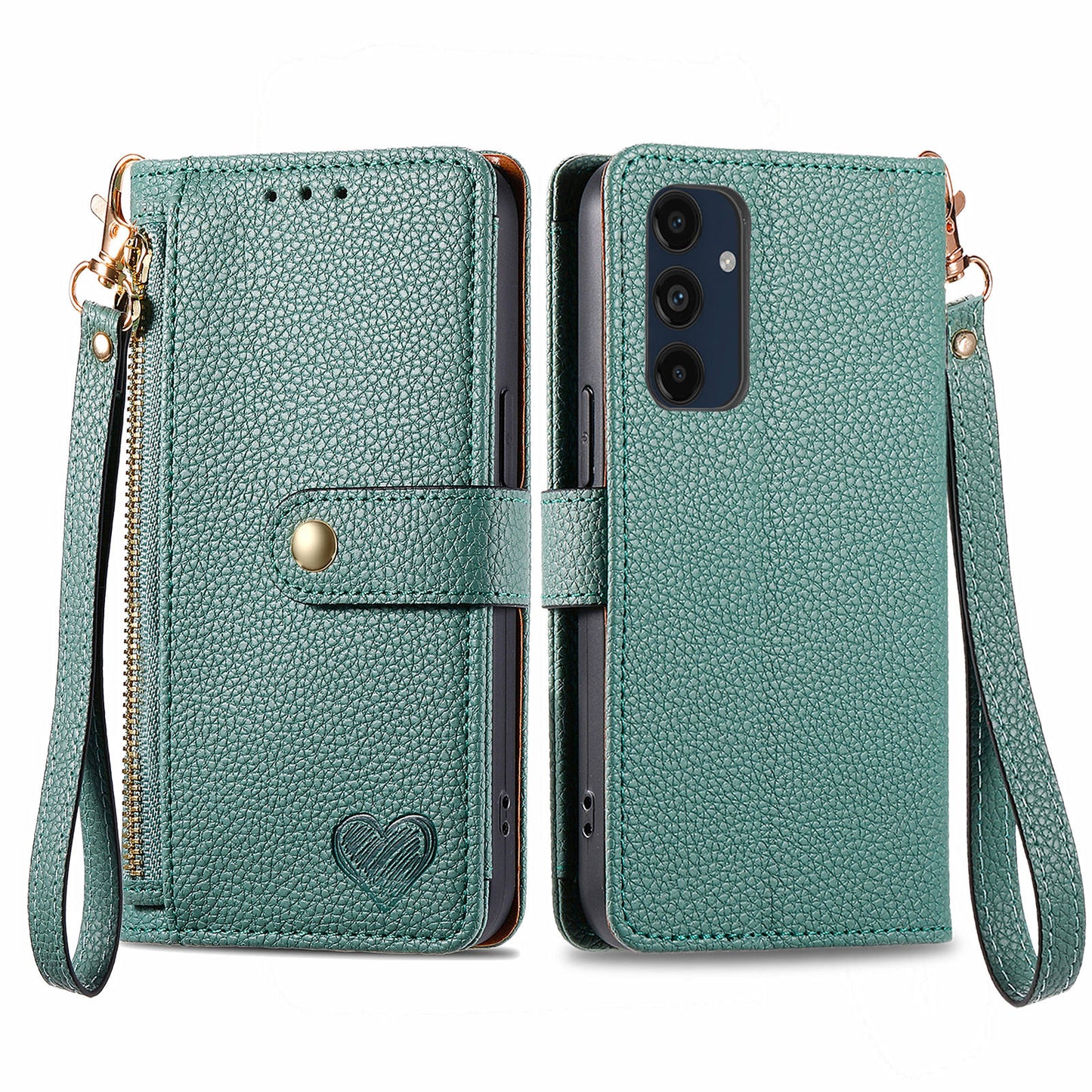 For Samsung Galaxy A16 5G / A16 4G Case RFID Blocking Zipper Pocket Leather Wallet Phone Cover - Green
