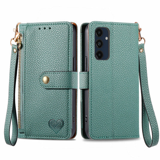 For Samsung Galaxy A16 5G / A16 4G Case RFID Blocking Zipper Pocket Leather Wallet Phone Cover - Green