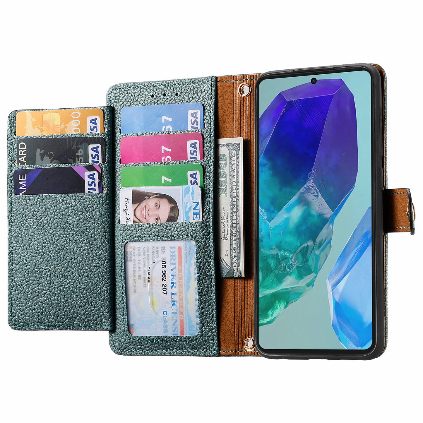 For Samsung Galaxy A16 5G / A16 4G Case RFID Blocking Zipper Pocket Leather Wallet Phone Cover - Green
